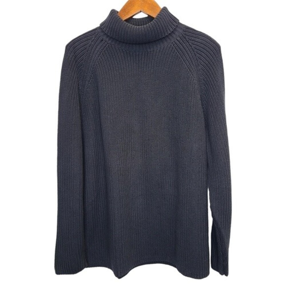 Lands' End Direct Merchants Heavy Knit Dark Navy Turtleneck Pullover Sweater